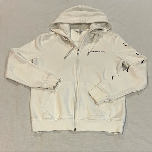 Calvin Klein Other - calvin klein monogram logo zip up white cotton hoodie sweatshirt mens small